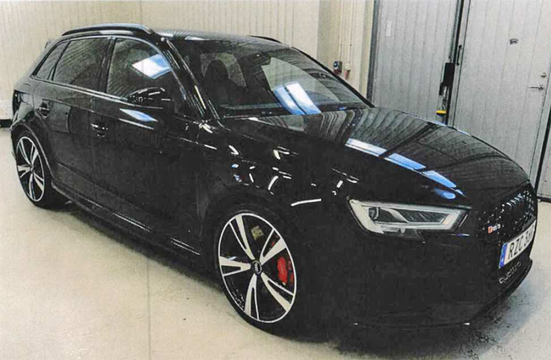 Svart Audi RS3 Sportback Quattro stulen i Solna